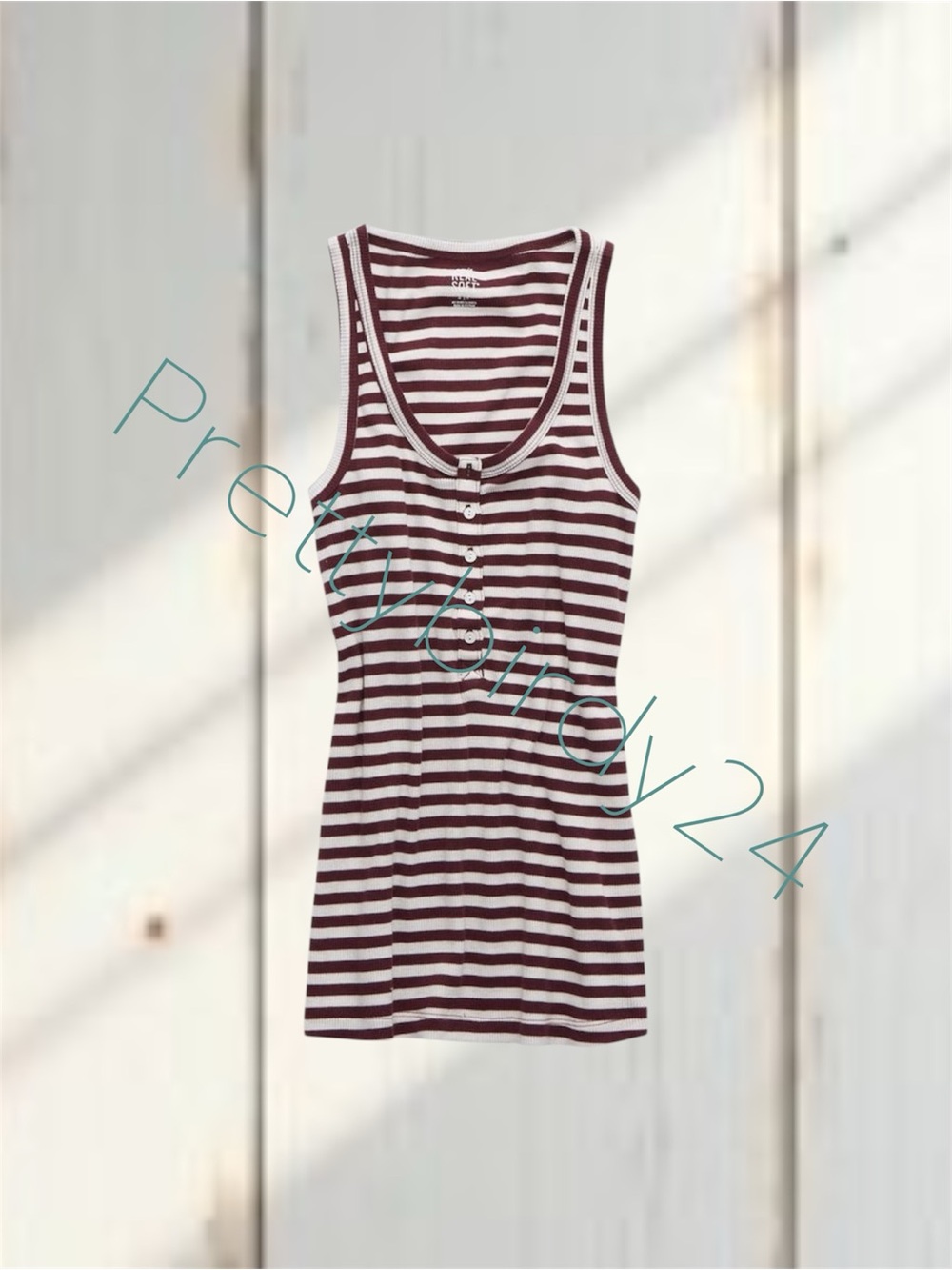 Aerie Real Soft Purple & White Striped Henley Tank